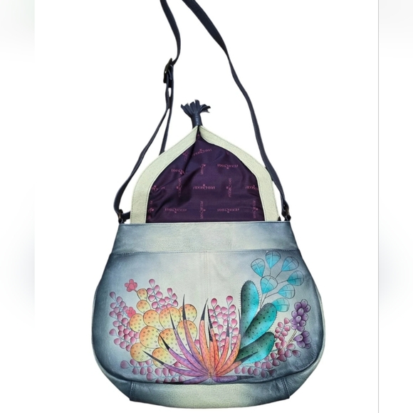 Anna by Anuschka Hand Painted Designer Leather Cross Body Tassel - Picture 5 of 16